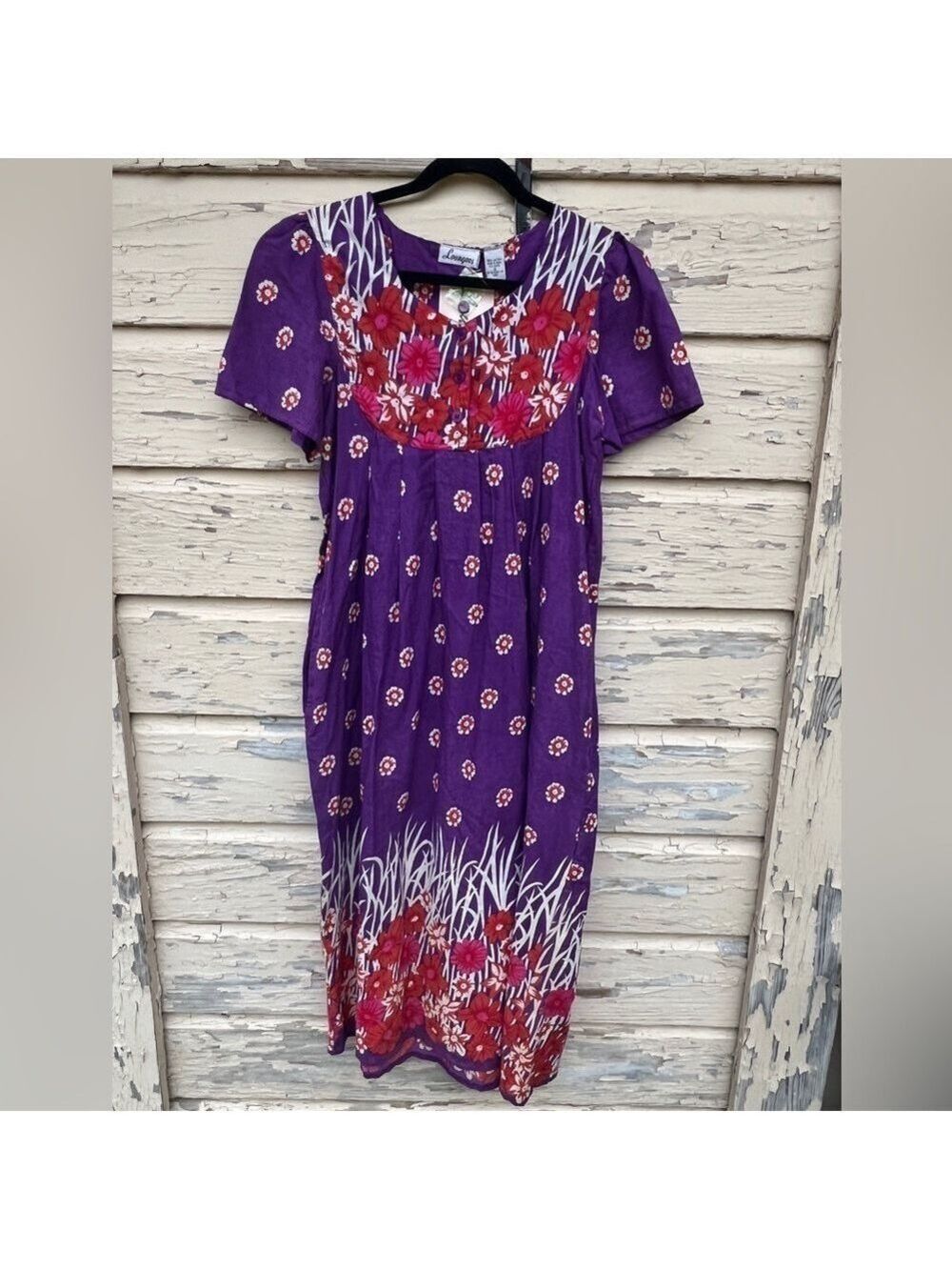 Vintage 80s Loungees Floral Cotton Hawaiian MuMu Loungewear Midi Dress NWT Small